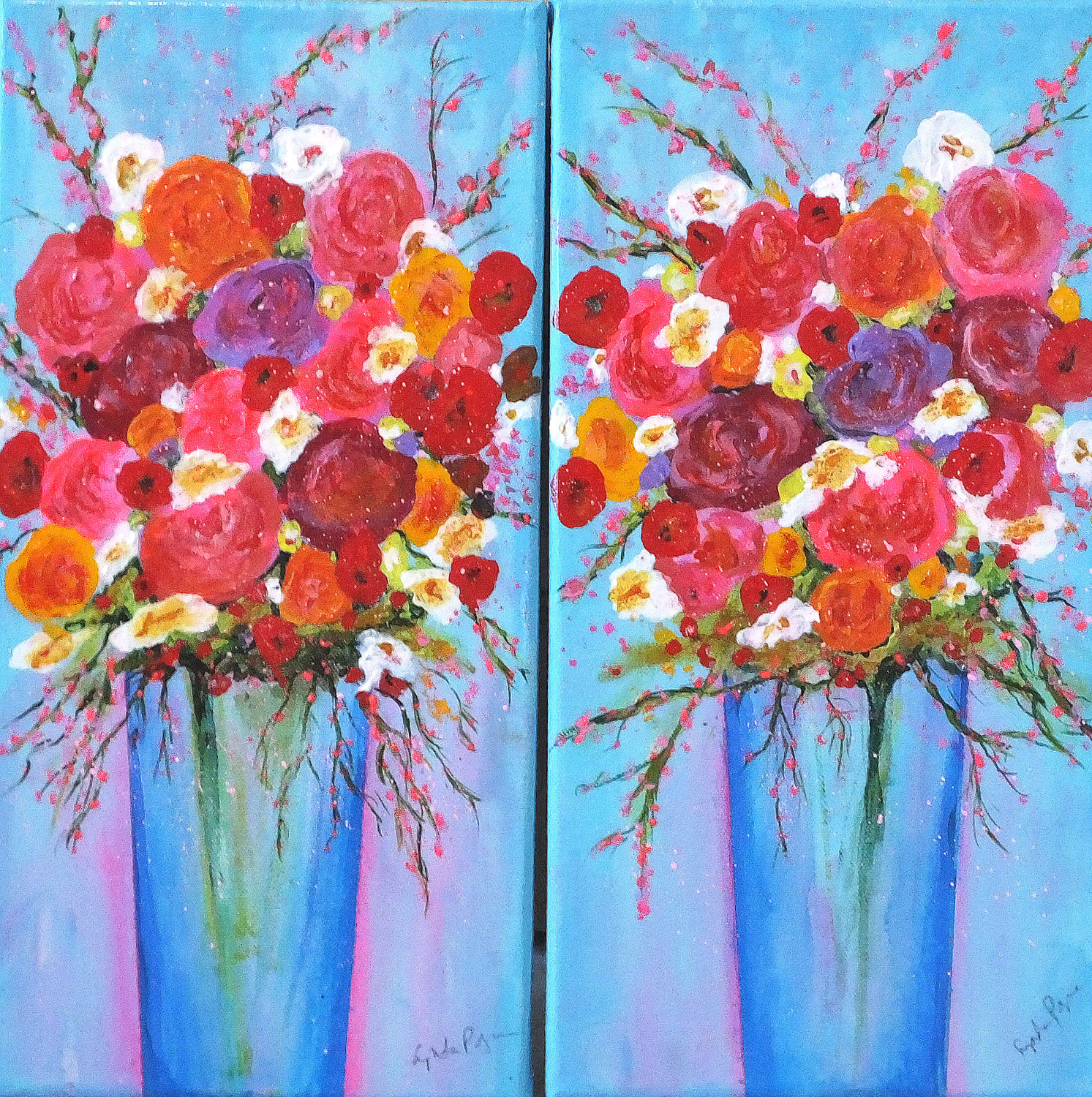 Painting: You Make Me Happy, Diptych by Lynda Pogue